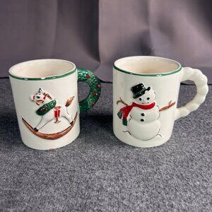 VTG Lot of 2 Christmas Mugs Coffee Cup 3D Design Brazil Rocking Horse Snowman
